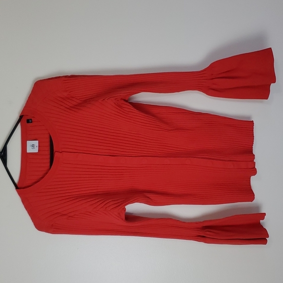 CAbi Sweaters - CAbi womens button up ribbed hibiscus trumpet bell sleeve snap button sweater XL